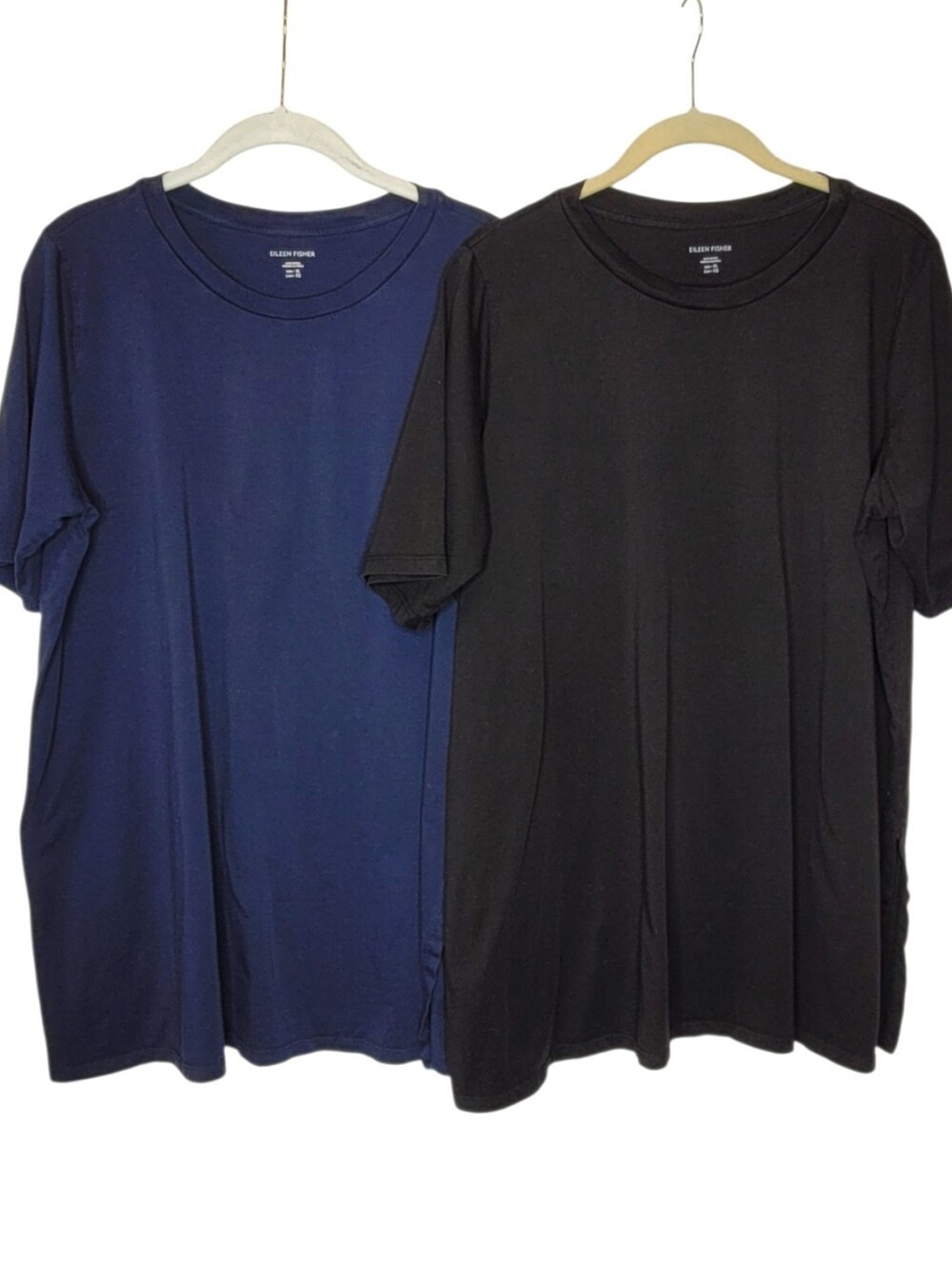 Eileen Fisher Lot of 2 Swing Tees XL Black Navy Organic Cotton